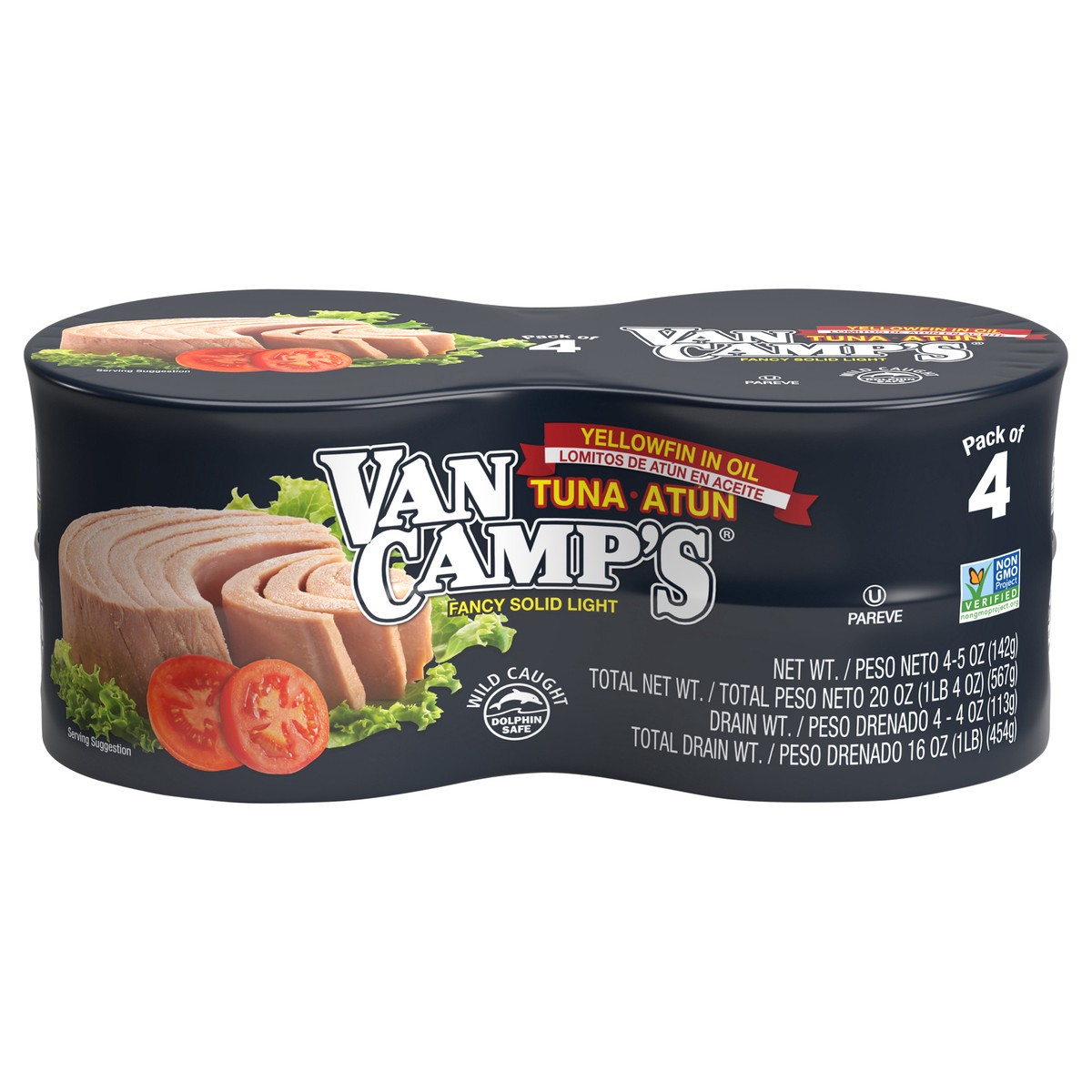 slide 9 of 9, Van Camp's Seafood Solid Light Yellowfin Tuna in Oil 4 - 5 oz Cans, 5 oz