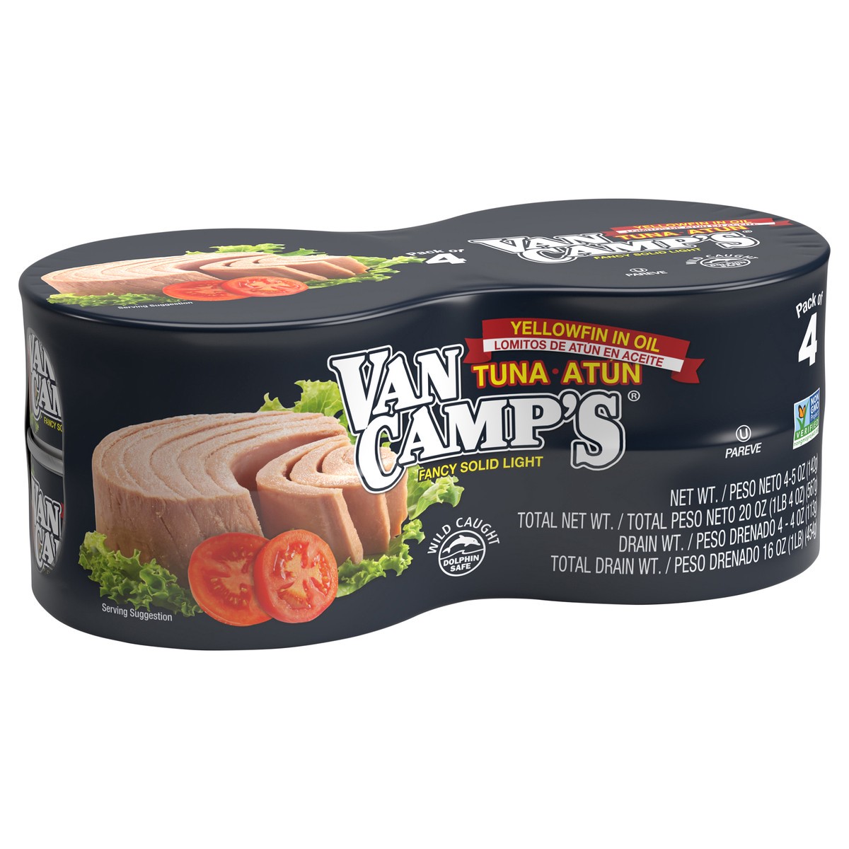 slide 4 of 9, Van Camp's Seafood Solid Light Yellowfin Tuna in Oil 4 - 5 oz Cans, 5 oz