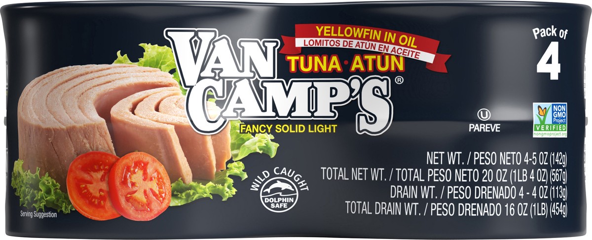 slide 6 of 9, Van Camp's Seafood Solid Light Yellowfin Tuna in Oil 4 - 5 oz Cans, 5 oz
