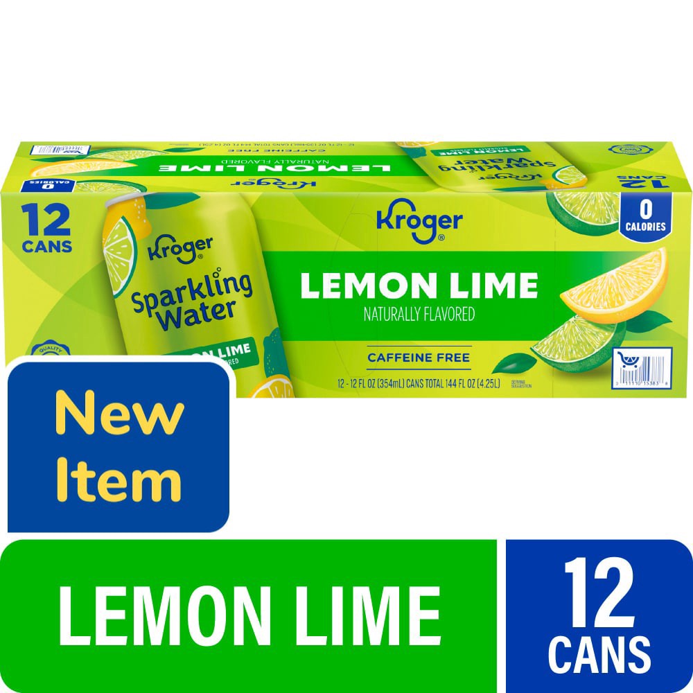 slide 1 of 2, Kroger® Caffeine Free Lemon Lime Sparkling Water, 12 ct; 12 fl oz