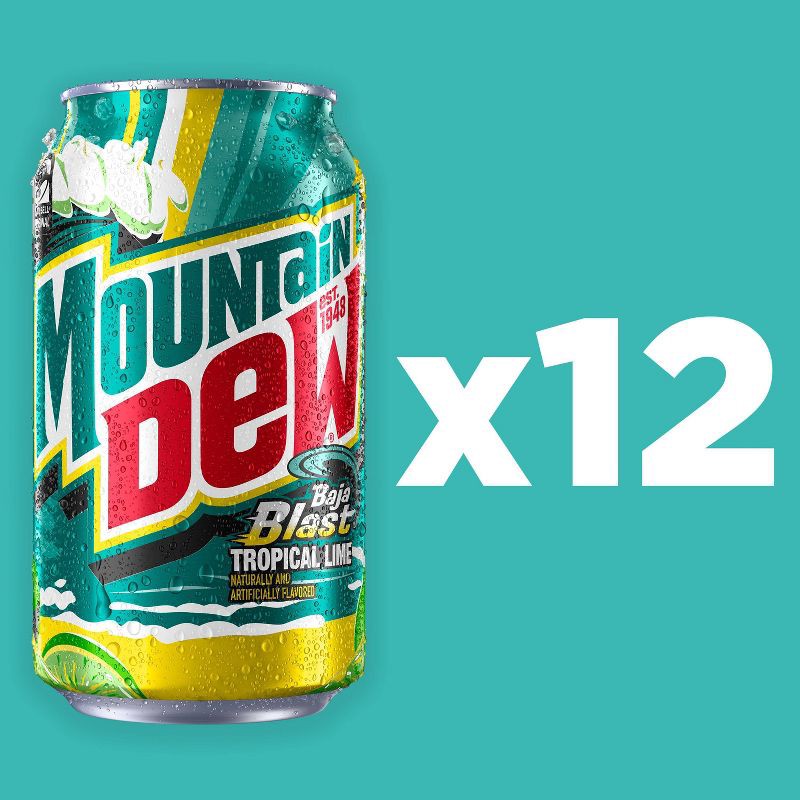 slide 6 of 9, Mtn Dew Mountain Dew Baja Blast - 12pk/12 fl oz Cans, 12 ct; 12 fl oz