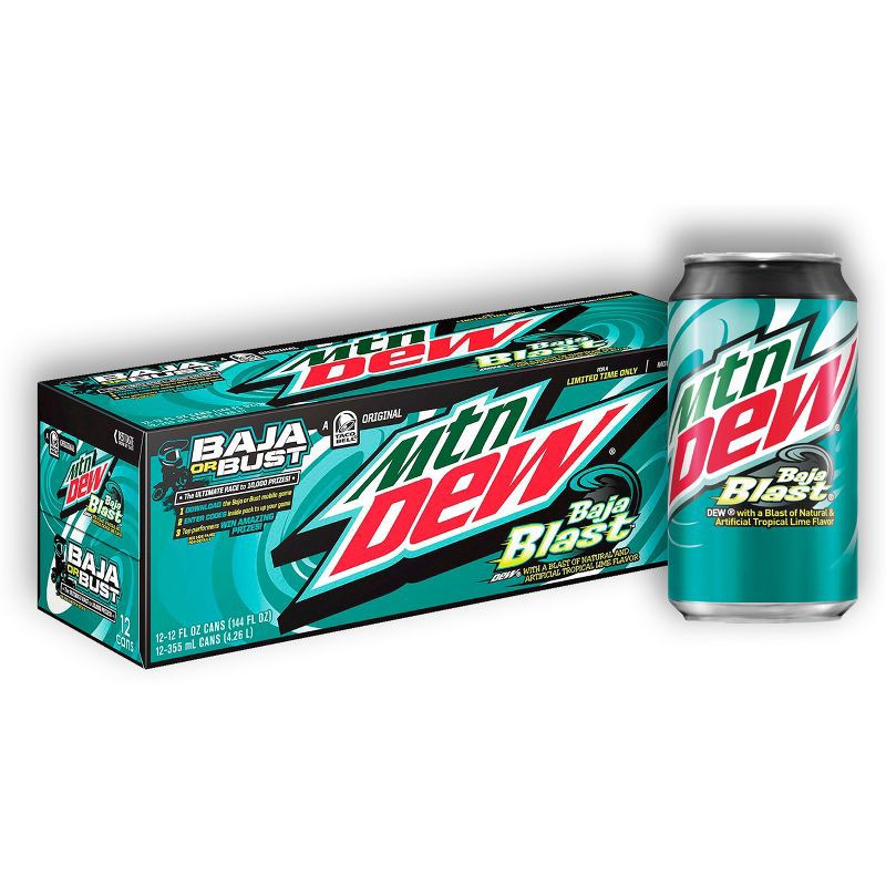 slide 3 of 4, Mtn Dew Mountain Dew Baja Blast - 12pk/12 fl oz Cans, 12 ct; 12 fl oz