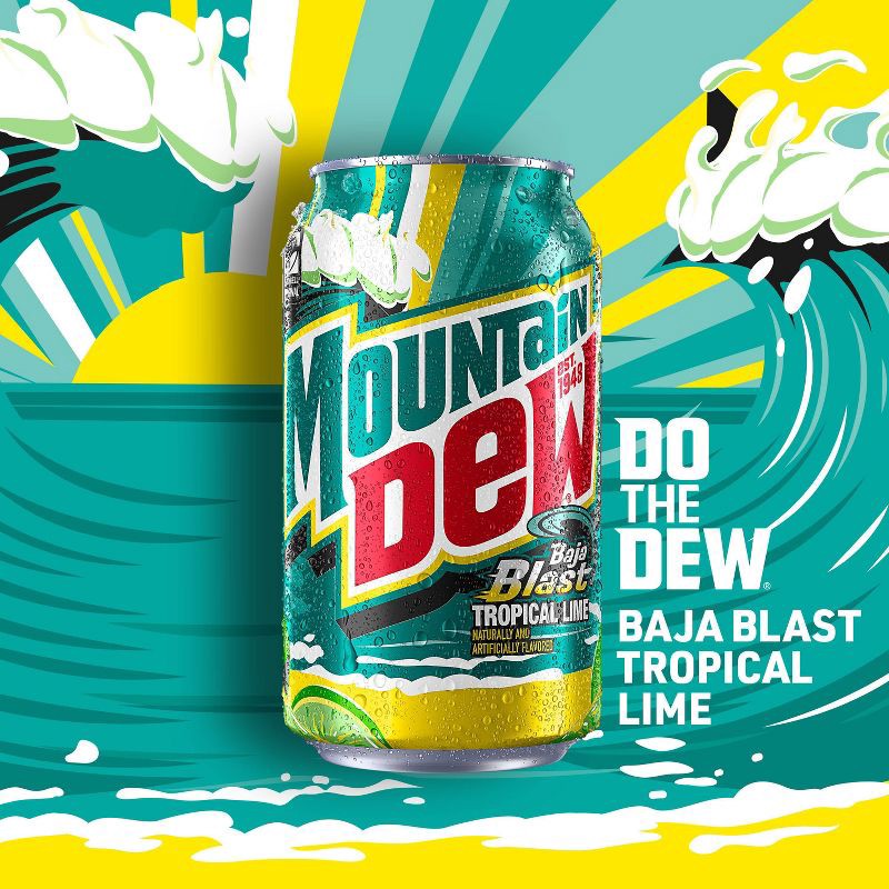 slide 4 of 9, Mtn Dew Mountain Dew Baja Blast - 12pk/12 fl oz Cans, 12 ct; 12 fl oz