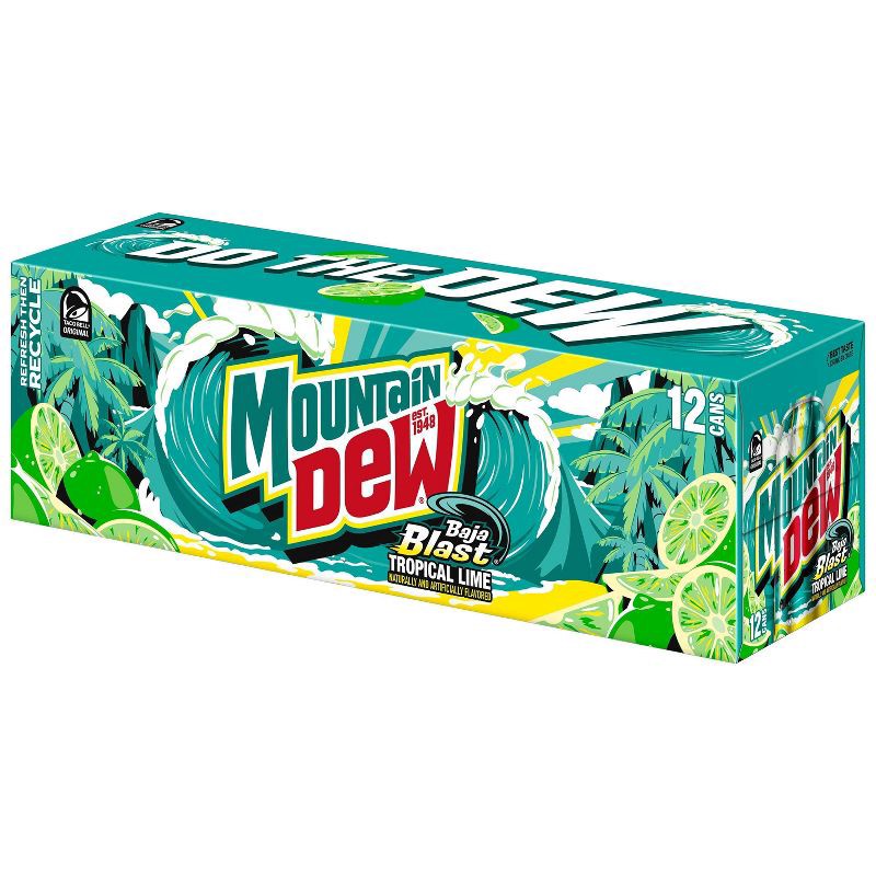 slide 3 of 9, Mtn Dew Mountain Dew Baja Blast - 12pk/12 fl oz Cans, 12 ct; 12 fl oz