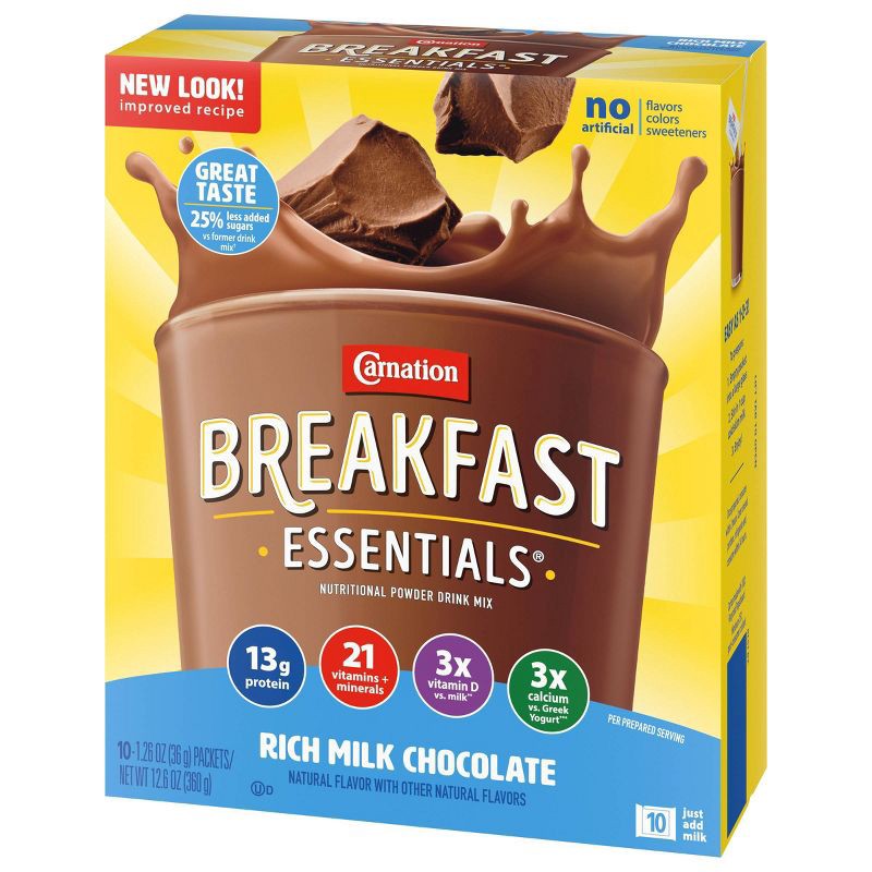 slide 3 of 7, Carnation Breakfast Essentials Powder Drink Mix Packets Rich Milk Chocolate - 12.6oz/10ct, 12.6 oz, 10 ct