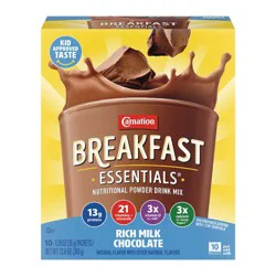 Carnation Breakfast Essentials Powder Drink Mix Packets Rich Milk Chocolate - 12.6oz/10ct: Caffeine Free, No Artificial Flavor