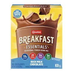 Carnation Breakfast Essentials Powder Drink Mix Packets Rich Milk Chocolate - 12.6oz/10ct: Caffeine Free, No Artificial Flavor