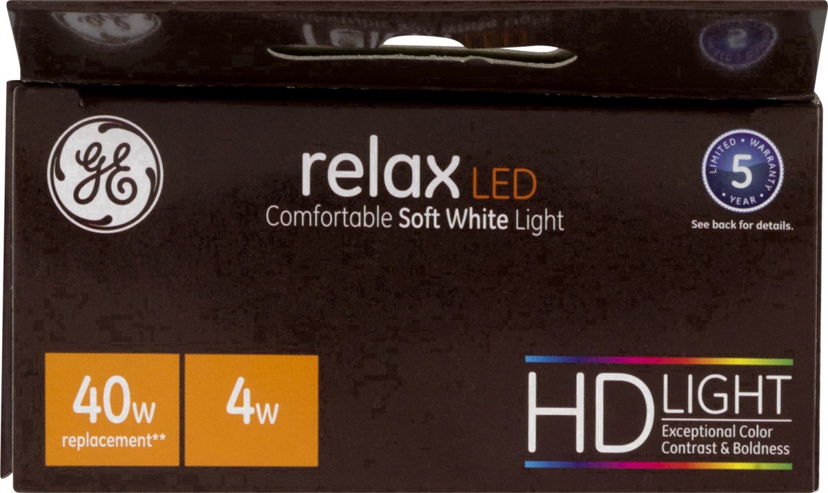 slide 28 of 30, GE 4-Watt Relax HD Clear Soft White A15 Light Bulbs, 2-Pack, 1 ct