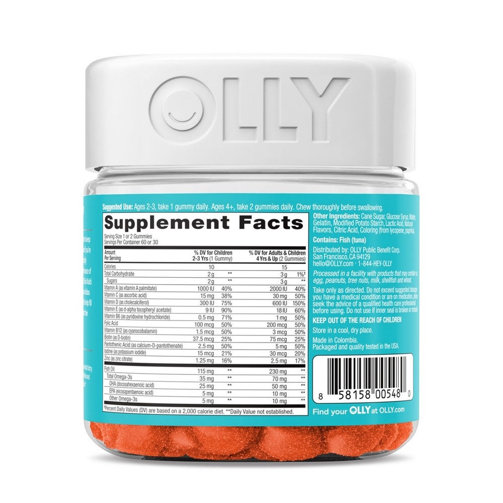 slide 3 of 4, Olly Kids Multivitamins Omega-3 Dietary Supplement Gummies - Berry Tangy, 60 ct