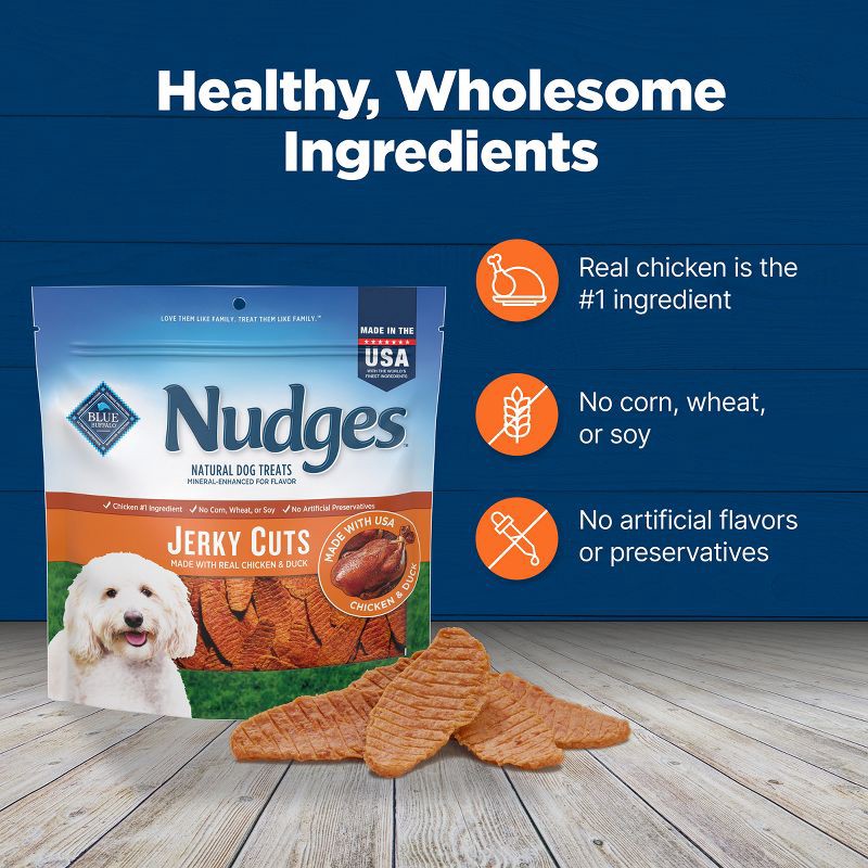 slide 7 of 10, Blue Buffalo Nudges with Duck and Chicken Jerky Cuts Natural Dog Treats - 16oz, 16 oz