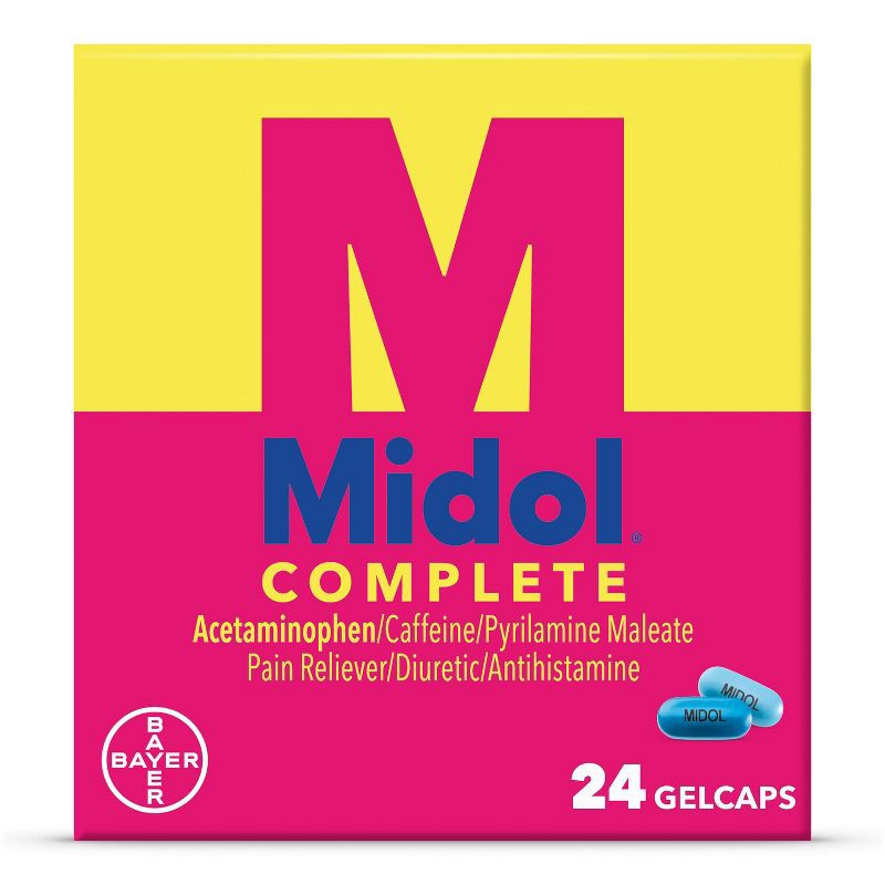 slide 1 of 6, Midol Complete Menstrual Relief Maximum Strength Multi-Symptom Relief Gelcaps - Acetaminophen - 24ct, 24 ct