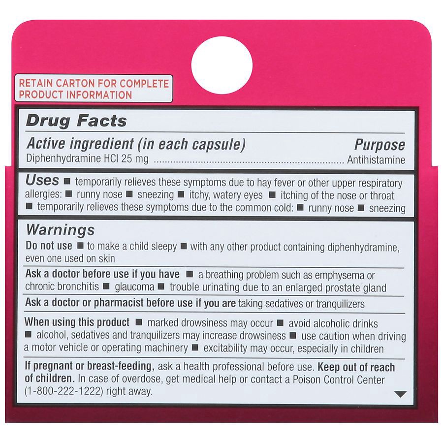 slide 3 of 4, Walgreens Allergy Relief Diphenhydramine Capsules, 24 ct