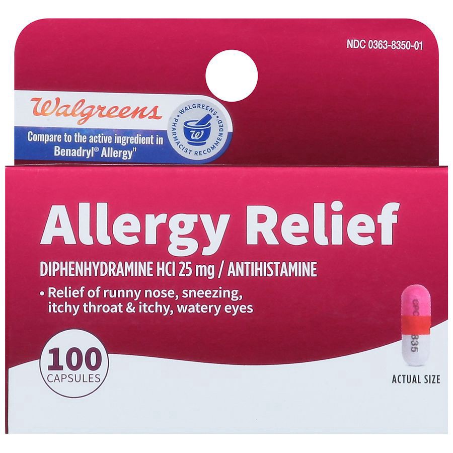 slide 4 of 4, Walgreens Allergy Relief Diphenhydramine Capsules, 24 ct