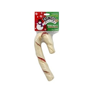 slide 1 of 1, Dingo Chicken Porkhide Chew Holiday Cane, 1.9 oz