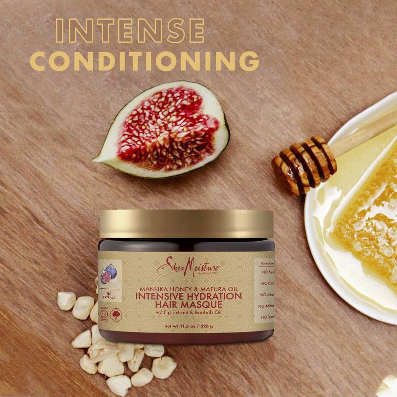 slide 5 of 10, SheaMoisture Manuka Honey & Mafura Oil Intensive Hydration Hair Masque - 11.5 fl oz, 11.5 fl oz