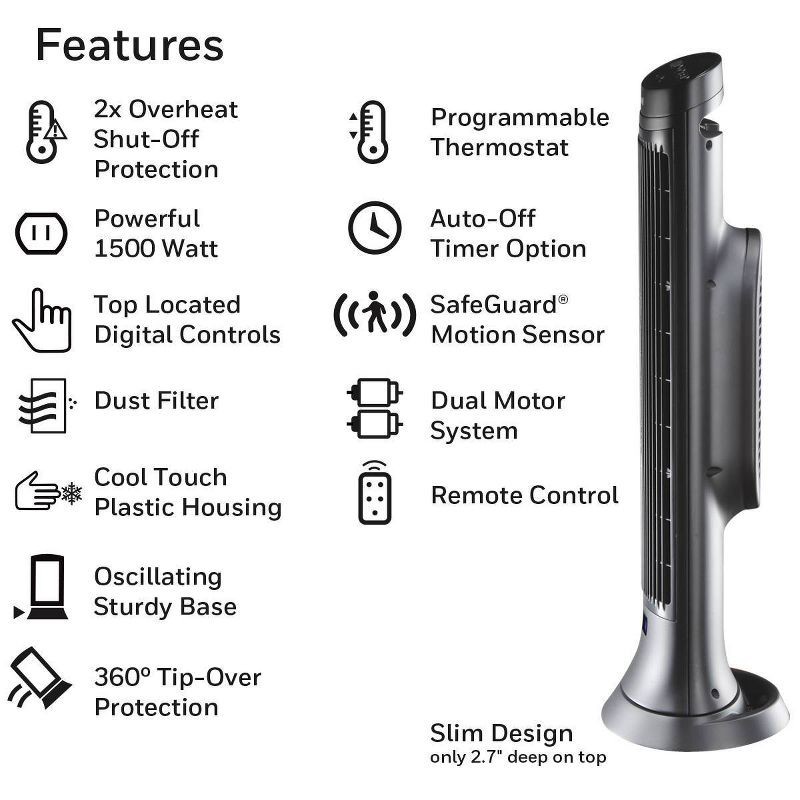 slide 3 of 9, Honeywell Digital Ceramic Tower Heater with Motion Sensor Black, 1 ct