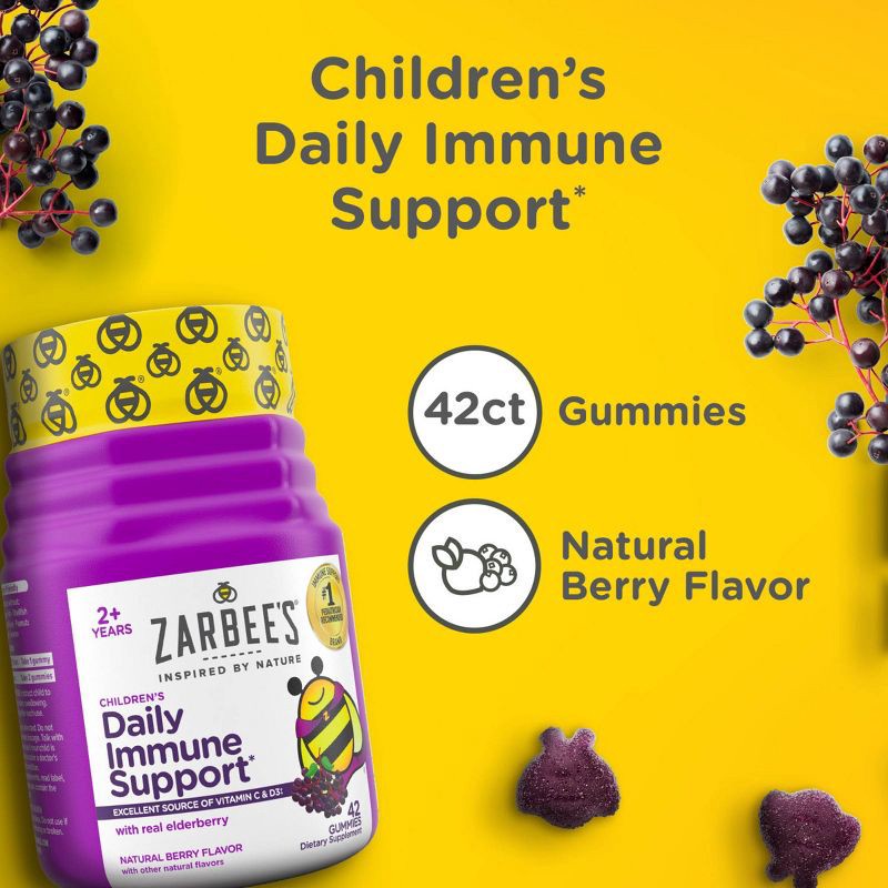 slide 4 of 8, Zarbee's Kid's Daily Immune Support Gummies with Real Elderberry - Natural Berry Flavor - 42ct, 42 ct