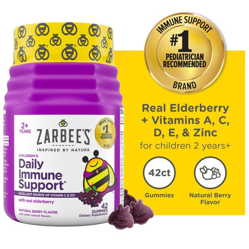 slide 8 of 8, Zarbee's Kid's Daily Immune Support Gummies with Real Elderberry - Natural Berry Flavor - 42ct, 42 ct
