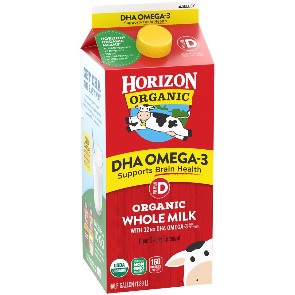slide 2 of 8, Horizon Organic Whole DHA Omega-3 Milk, Half Gallon, 64 fl oz
