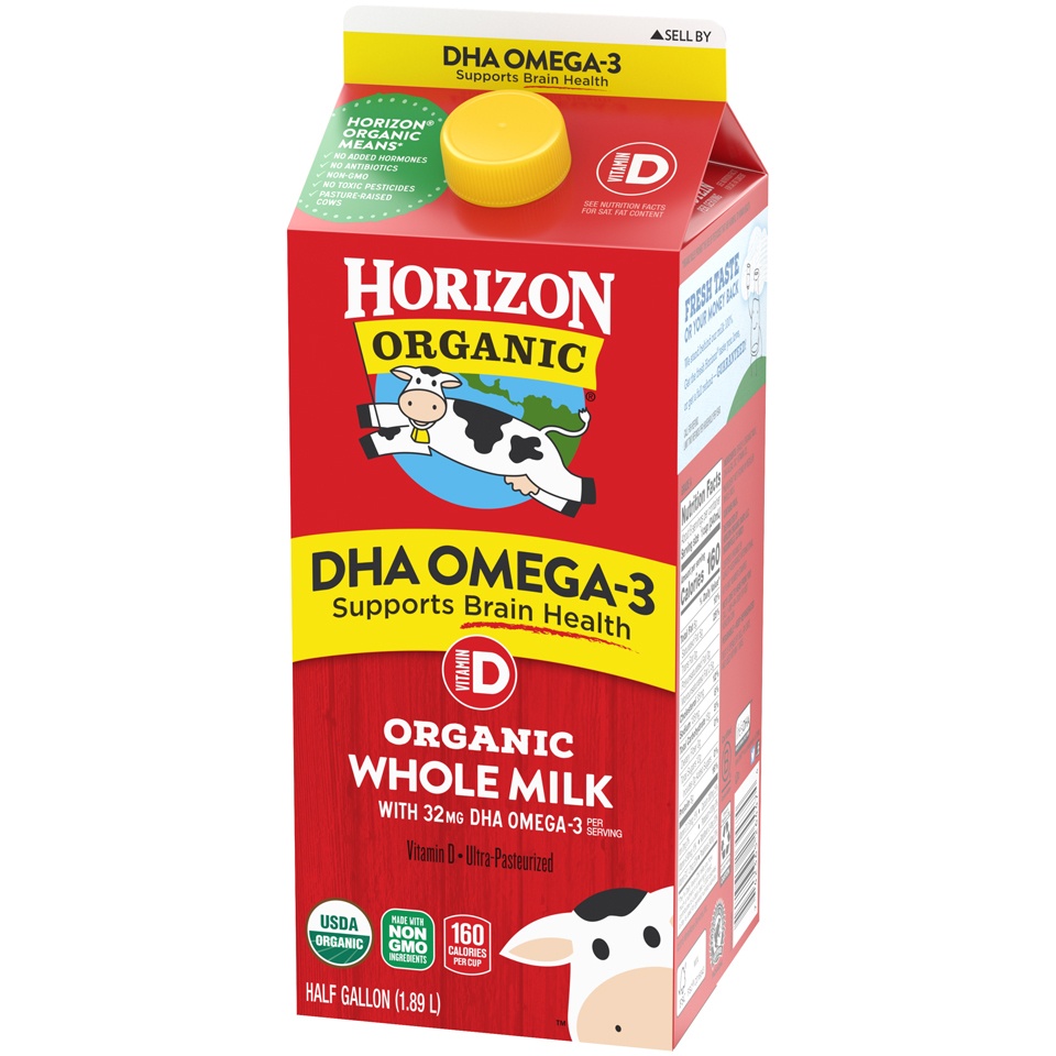 slide 3 of 8, Horizon Organic Whole DHA Omega-3 Milk, Half Gallon, 64 fl oz
