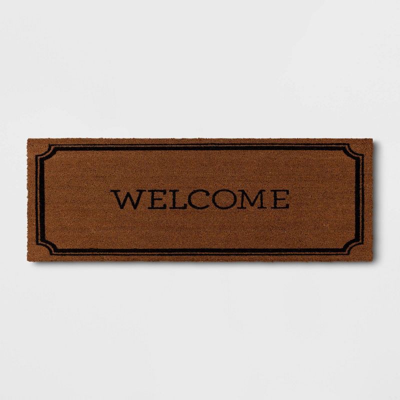 slide 1 of 4, 1'10"x3'11" Welcome Estate Doormat - Threshold™: Outdoor Coir Door Mat, Medium Pile, Black, Rectangle, Shake Clean, 1 ct