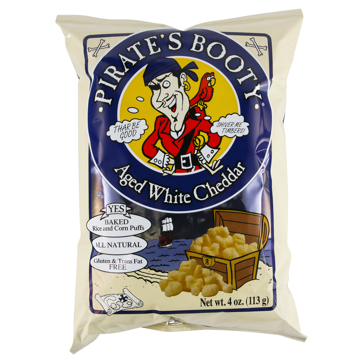 slide 1 of 2, Pirate's Booty Aged White Cheddar Rice & Corn Puffs 4 oz, 4 oz