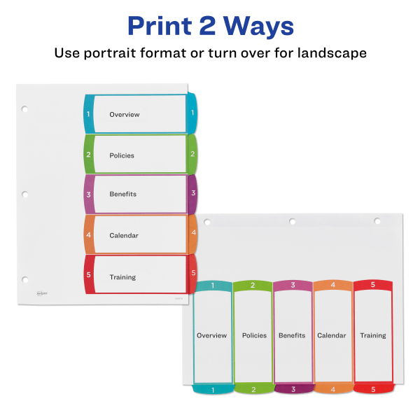 slide 7 of 9, Avery Ready Index Table Of Contents Dividers, White/Multicolor, 5 ct; 8 1/2 in x 11 in