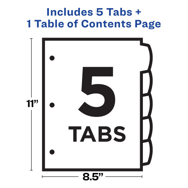 slide 5 of 9, Avery Ready Index Table Of Contents Dividers, White/Multicolor, 5 ct; 8 1/2 in x 11 in