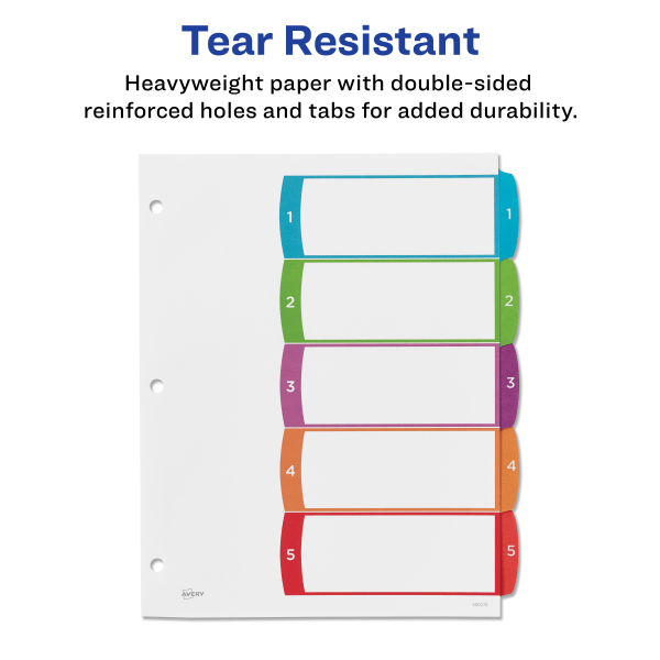 slide 3 of 9, Avery Ready Index Table Of Contents Dividers, White/Multicolor, 5 ct; 8 1/2 in x 11 in