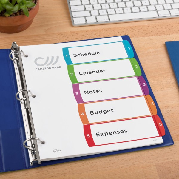 slide 8 of 9, Avery Ready Index Table Of Contents Dividers, White/Multicolor, 5 ct; 8 1/2 in x 11 in