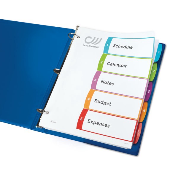 slide 4 of 9, Avery Ready Index Table Of Contents Dividers, White/Multicolor, 5 ct; 8 1/2 in x 11 in
