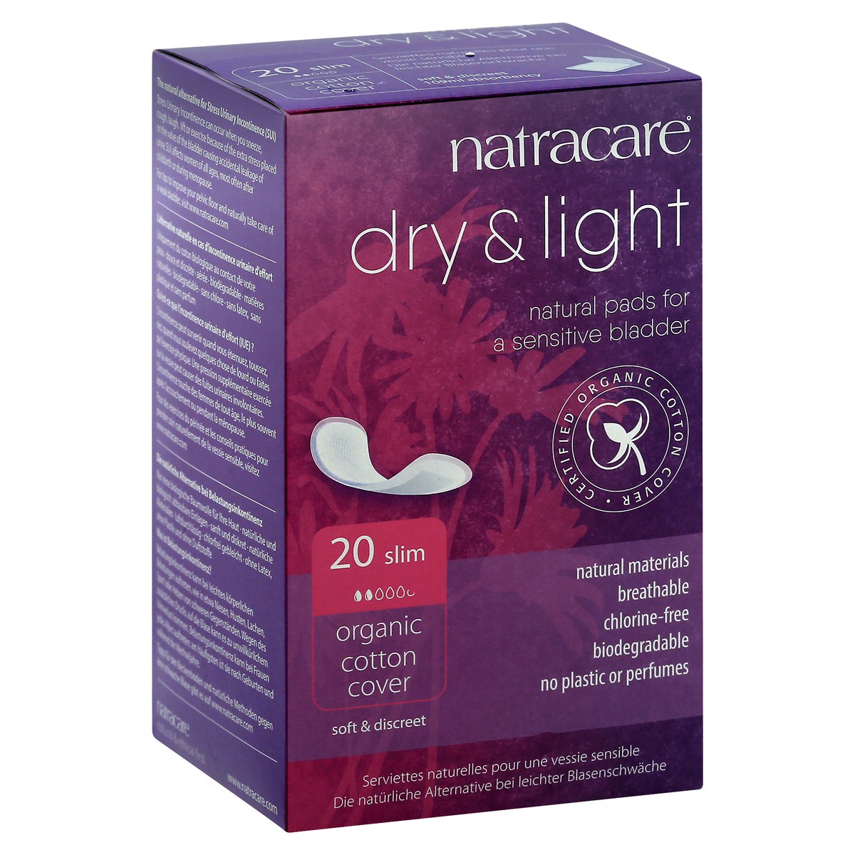 slide 2 of 9, Natracare Organic Cotton Dry And Light Natural Incontinence Pads, 20 ct