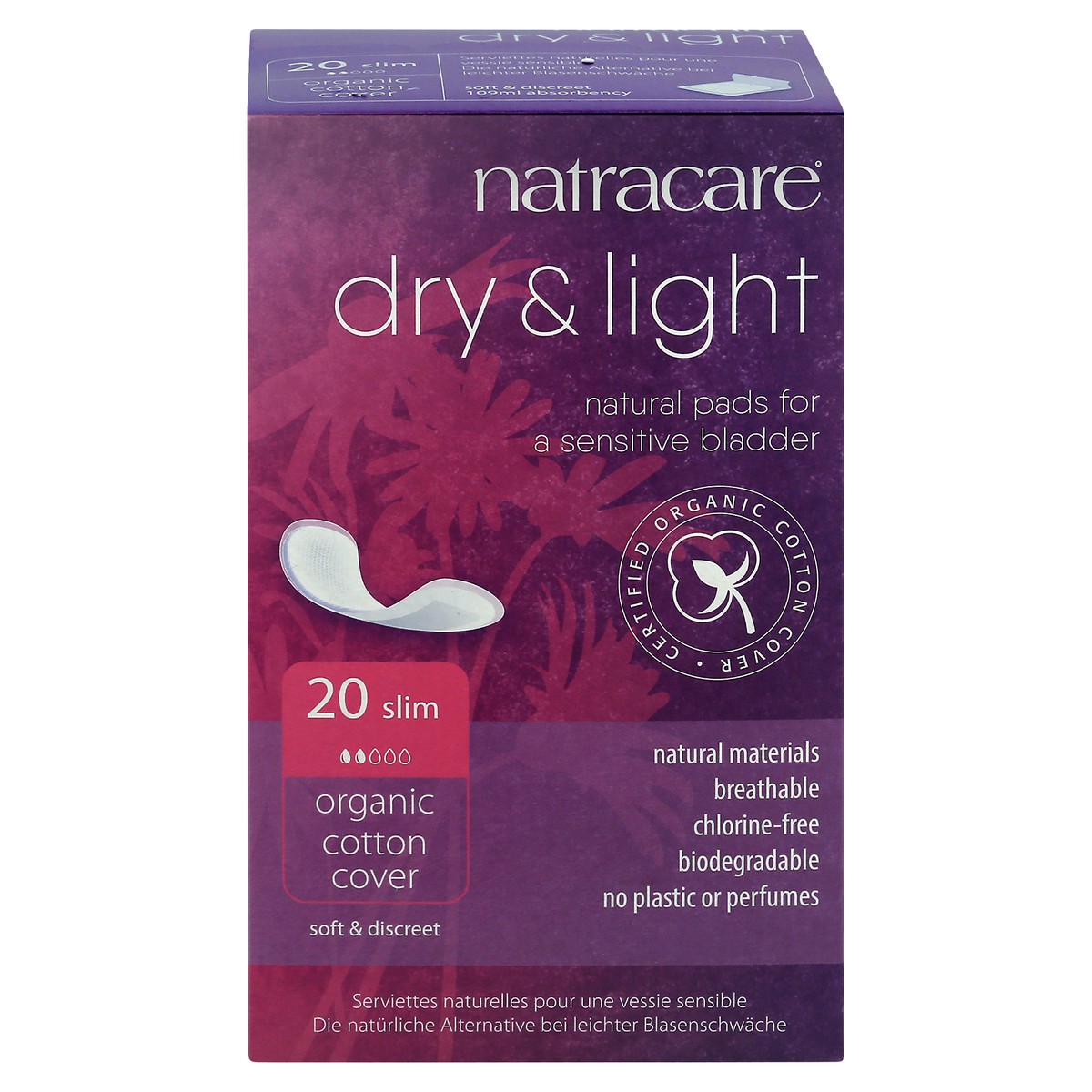 slide 1 of 9, Natracare Organic Cotton Dry And Light Natural Incontinence Pads, 20 ct