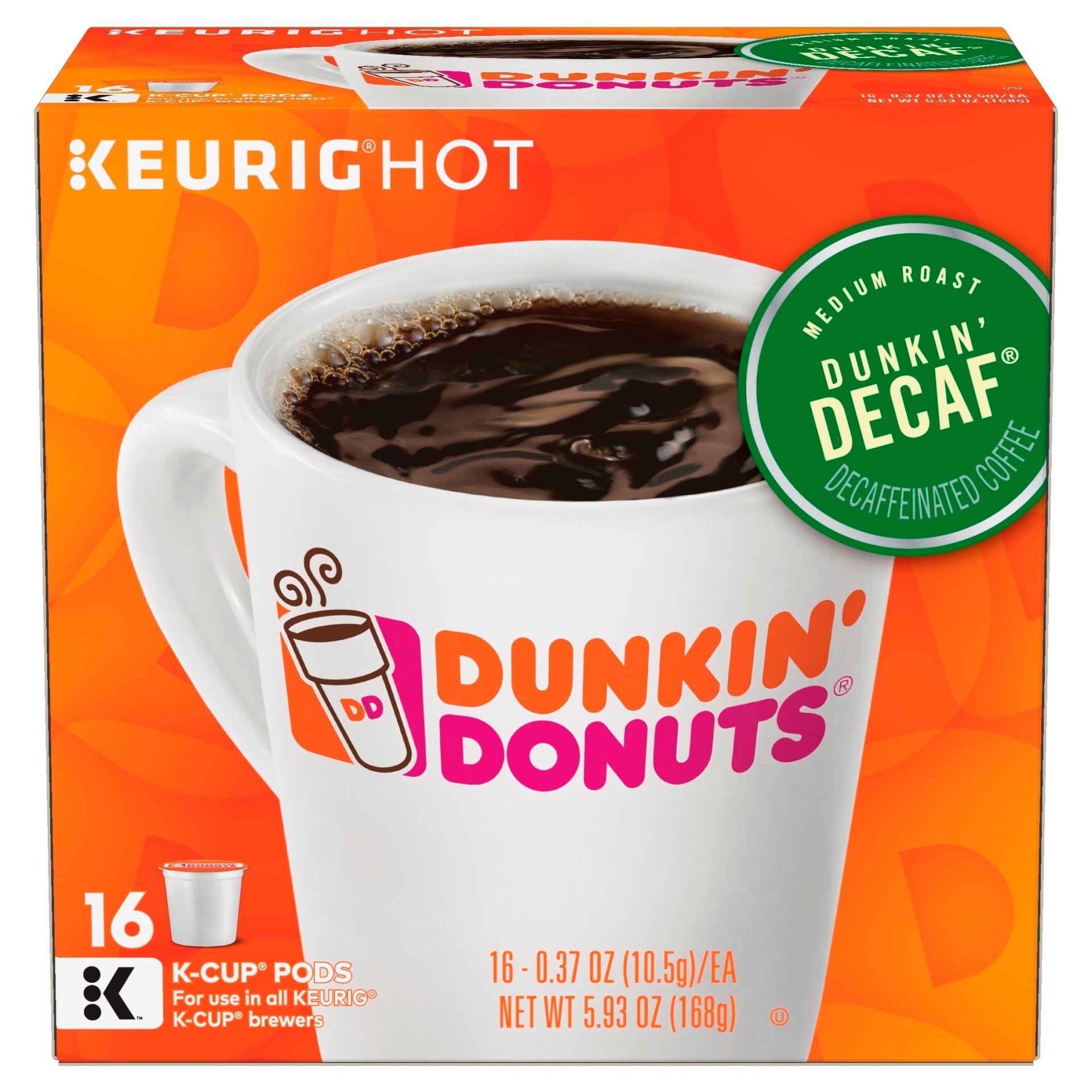 slide 1 of 1, Dunkin' Decaf Medium Roast Coffee Cup Pods, 16 ct