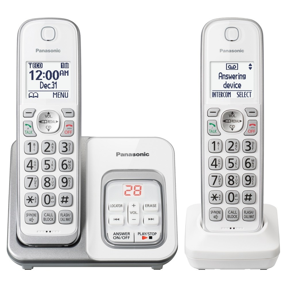 slide 2 of 3, Panasonic Comfort Cordless Telephone with Digital Answering Machine 2 Handsets - White (KX-TGD532W), 1 ct