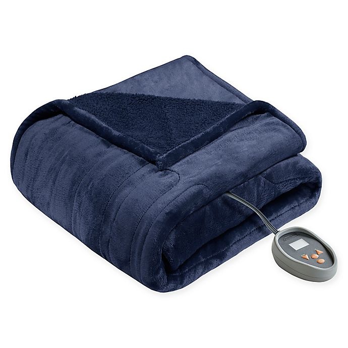 slide 1 of 4, Beautyrest Heated Microlight-to-Berber King Blanket - Indigo, 1 ct