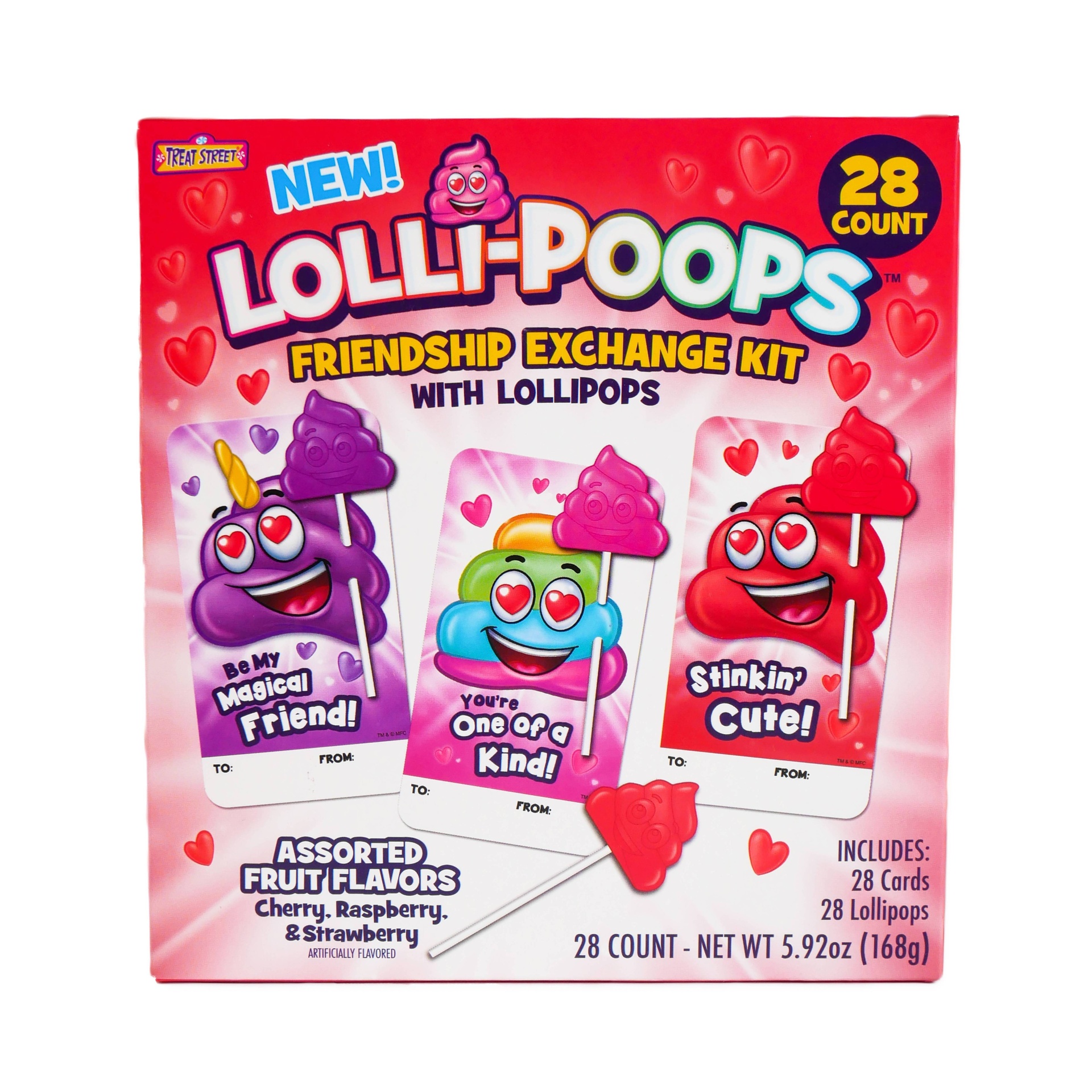 slide 1 of 1, Treat Street Valentine's Day Lolli-Poops Friendship Exchange with Lollipops, 28 ct; 5.92 oz