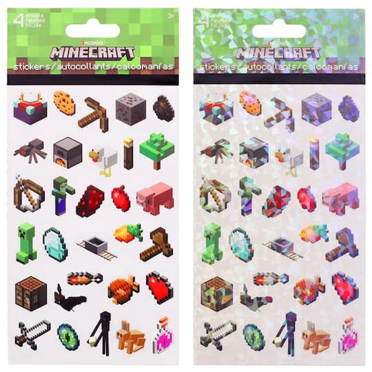 slide 1 of 4, Mojang Minecraft Stickers, 4 in x 8 in sheet size