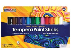 Creativity Street Glide-On Tempera Paint Sticks, 12 Assorted Primary Colors, 5 grams, 12 Count