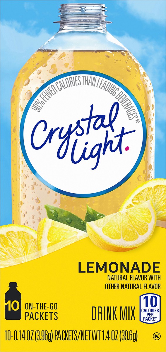 slide 9 of 14, Crystal Light Lemonade Naturally Flavored Powdered Drink Mix, 10 ct On-the-Go-Packets, 10 ct