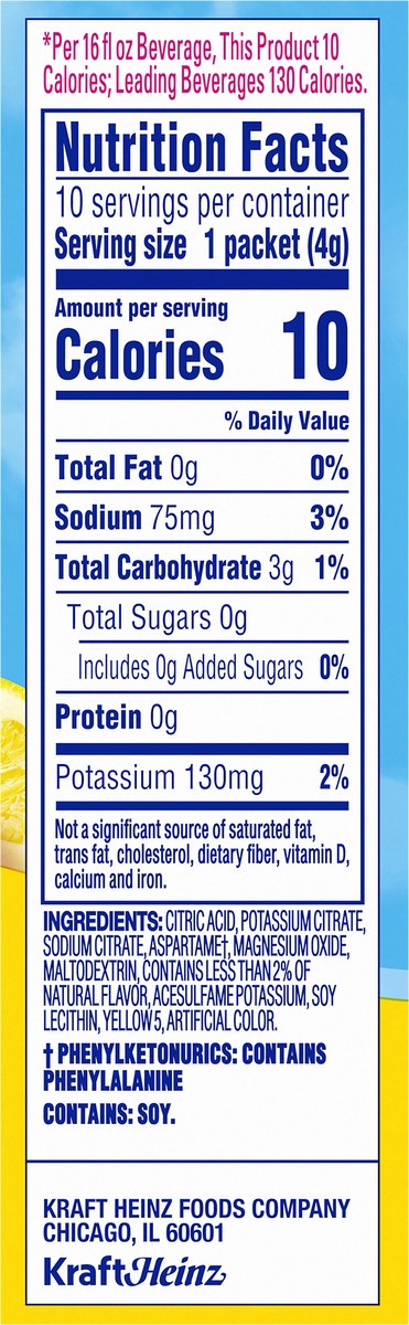 slide 7 of 14, Crystal Light Lemonade Naturally Flavored Powdered Drink Mix, 10 ct On-the-Go-Packets, 10 ct