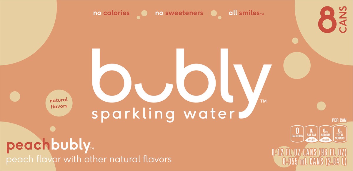 slide 4 of 4, bubly Sparkling Water Peach - 8 ct, 8 ct