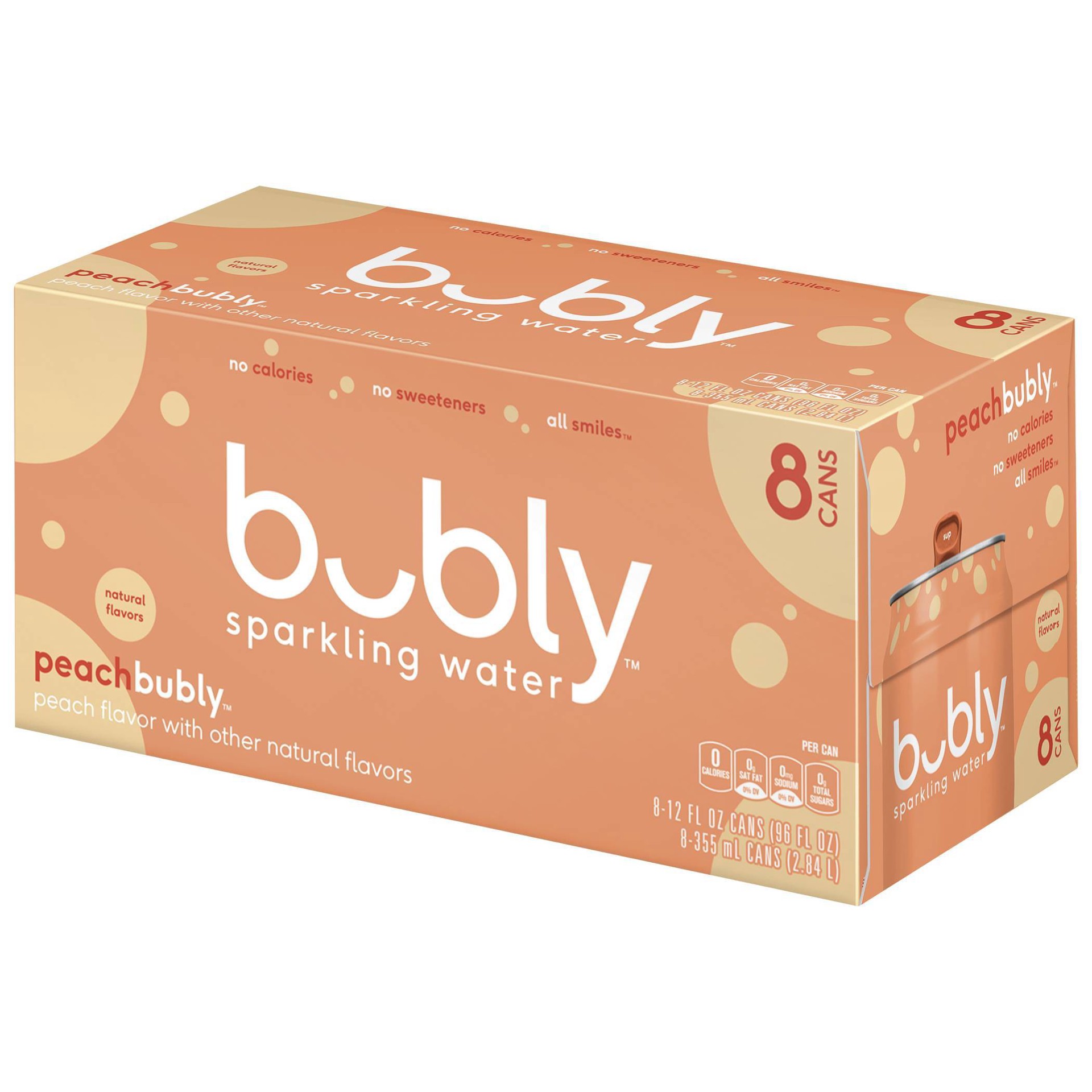 slide 1 of 1, bubly Peach Sparkling Water, 8 ct; 12 fl oz