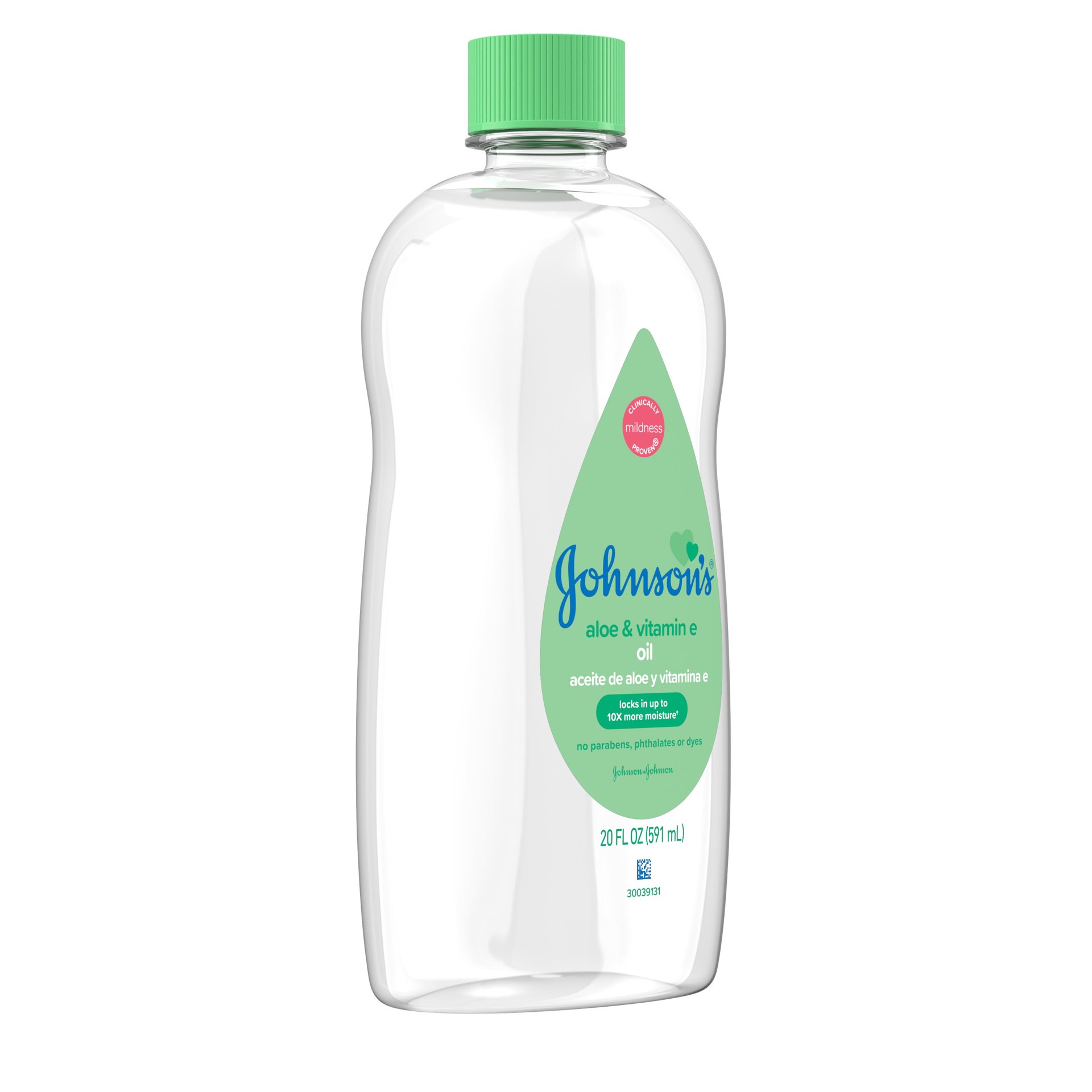 slide 5 of 7, Johnson's Oil, Mineral Oil with Aloe Vera & Vitamin E to help reduce Moisture Loss, Soothing, Moisturizing Baby Massage Oil, 20 fl. oz, 20 fl oz