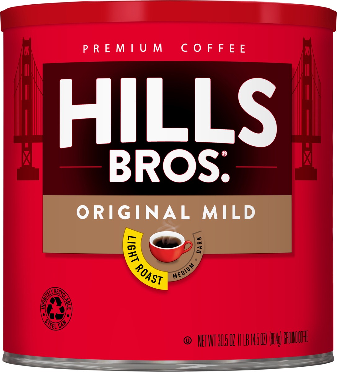 slide 3 of 7, Hills Bros. Original Mild Light Roast Ground Coffee 30.5 oz. Can, 30.5 oz