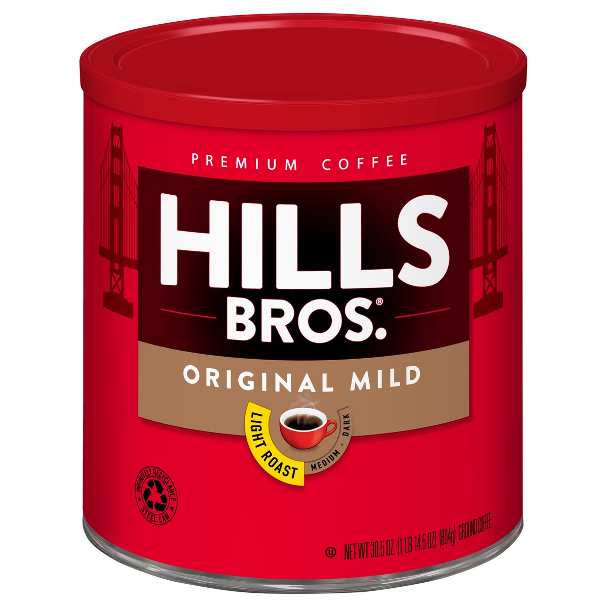 slide 1 of 7, Hills Bros. Original Mild Light Roast Ground Coffee 30.5 oz. Can, 30.5 oz