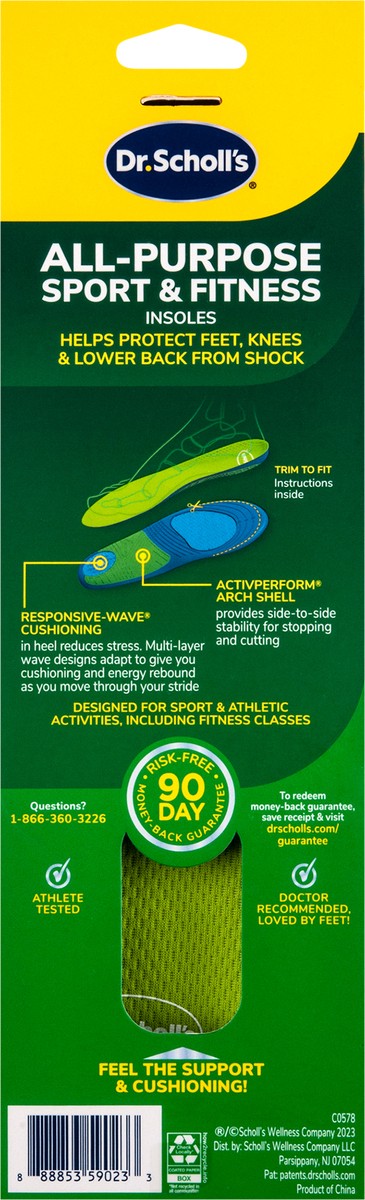 slide 5 of 5, Dr. Scholl's All-Purpose Sport & Fitness Comfort Insoles,Women's, 1 Pair, Trim to Fit, 1 ct