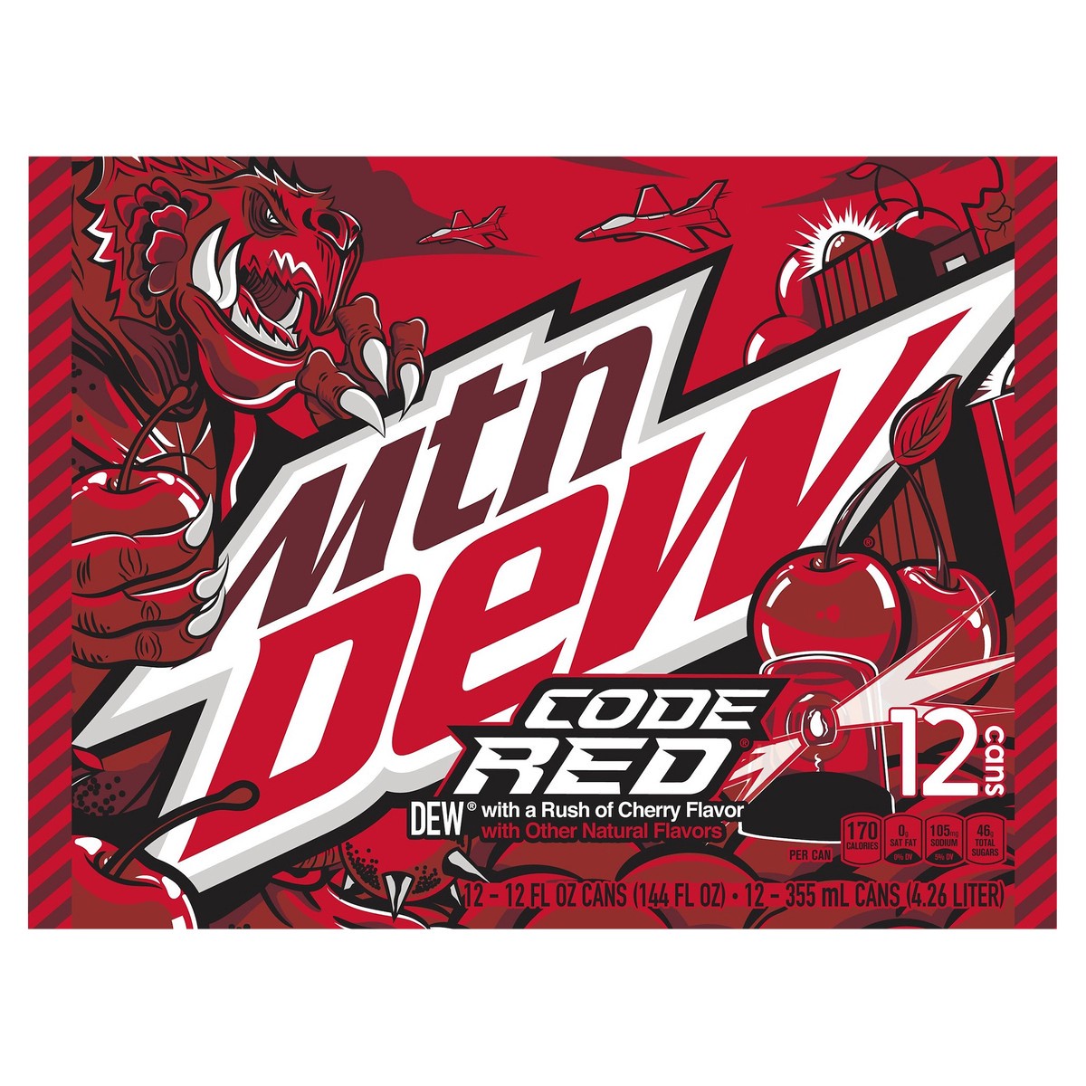 slide 8 of 10, Mountain Dew Code Red DEW Soda With A Rush Of Cherry - 12 ct, 12 ct; 12 fl oz