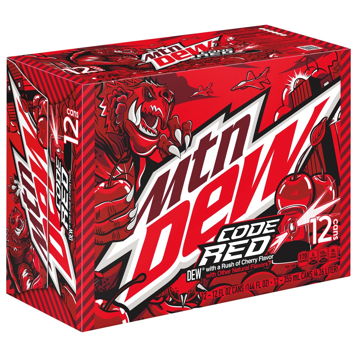 slide 2 of 10, Mountain Dew Code Red DEW Soda With A Rush Of Cherry - 12 ct, 12 ct; 12 fl oz