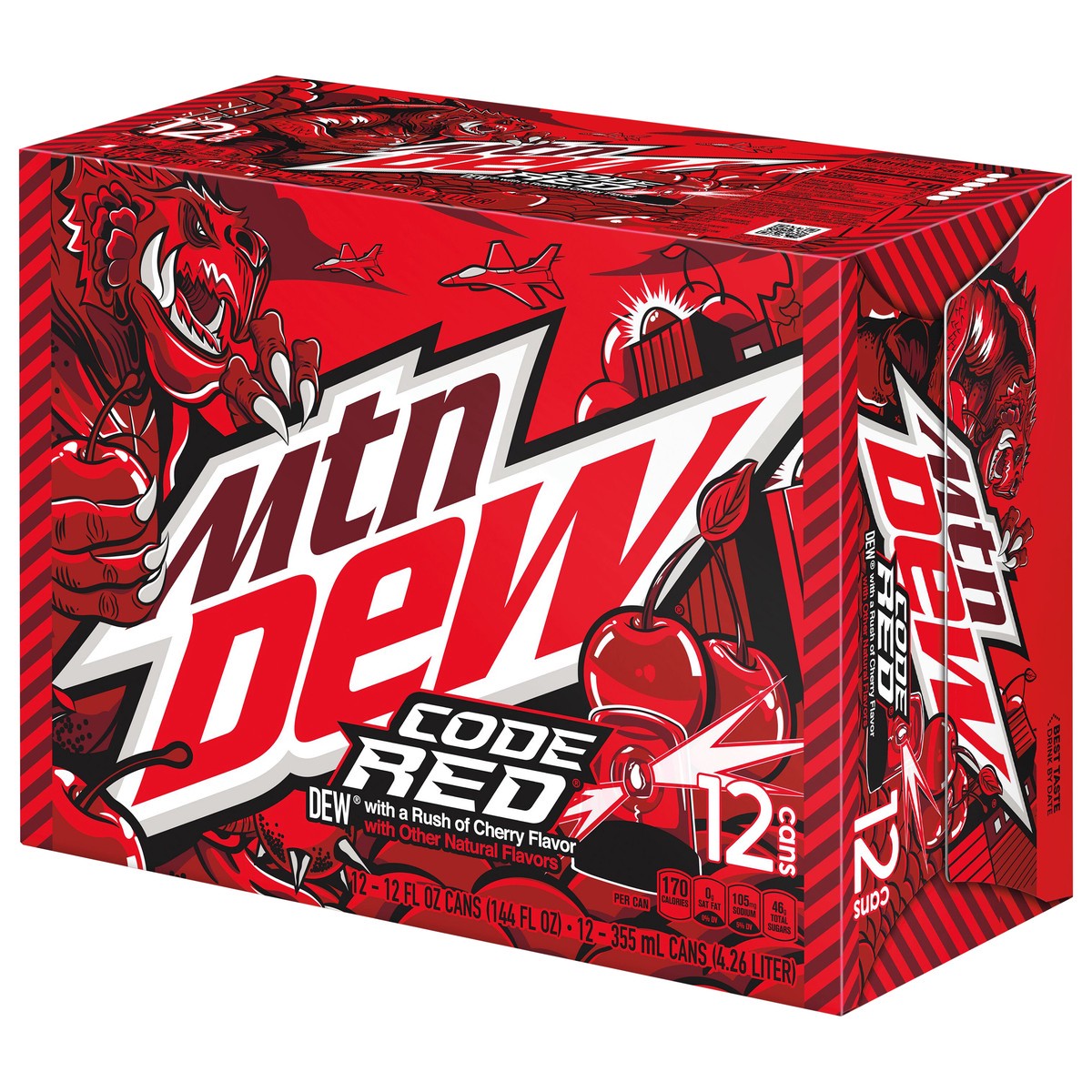 slide 9 of 10, Mountain Dew Code Red DEW Soda With A Rush Of Cherry - 12 ct, 12 ct; 12 fl oz